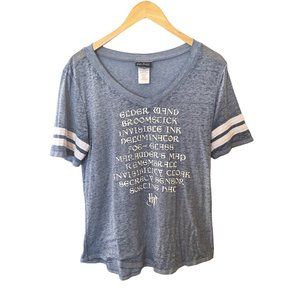 Harry Potter Womens L Short Sleeve Blue Shirt Magical Objects Lightweight Sheer